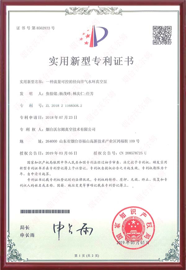 【專利】一種流量可控的徑向排氣水環(huán)真空泵